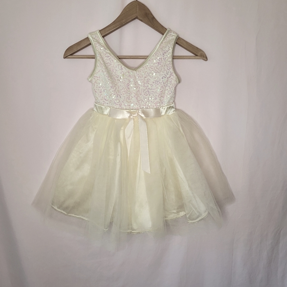Weissman dance costume ivory ballet tue tutu dress sequin bodice size IV / 7/8